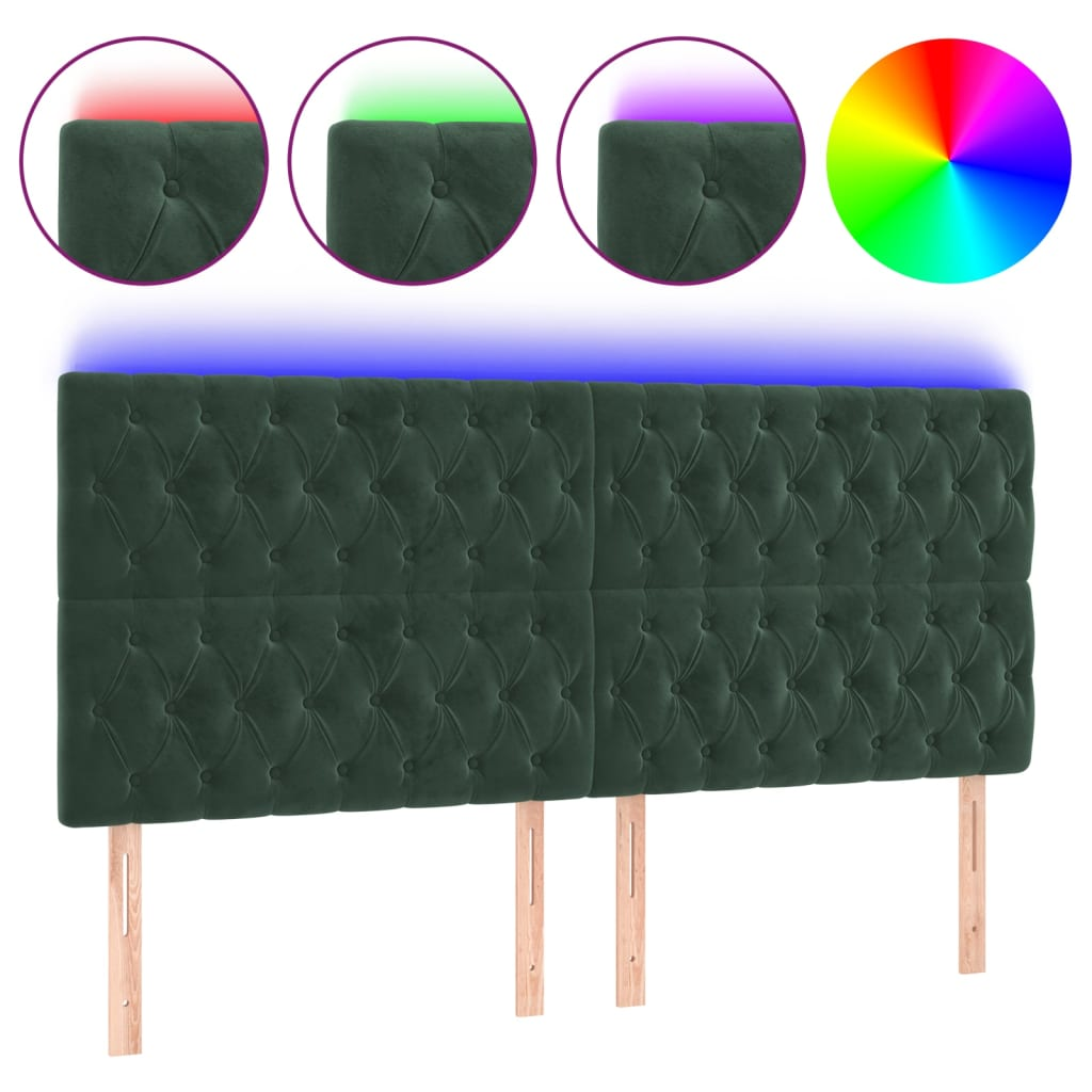 sötétzöld bársony LED-es fejtámla 200x7x118/128 cm (3122829)