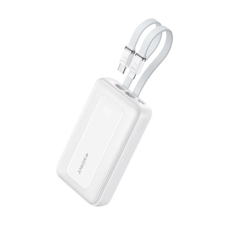 Anker A1680H21 Powerbank integrált kábellel USB-C + Lightning / 10000mAh 30W - Fehér (A1680H21)
