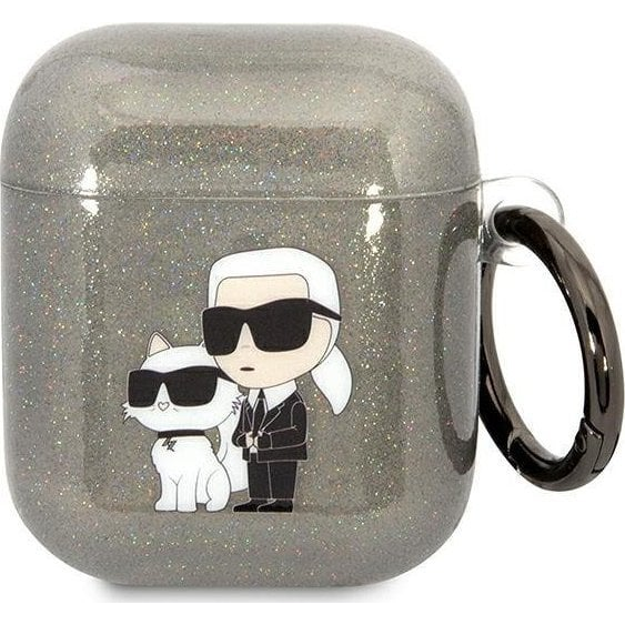 KARL LAGERFELD ETUI Z BLEŠČICAMI KARL&CHOUPETTE ZA AIRPODS 1/2 ČRN