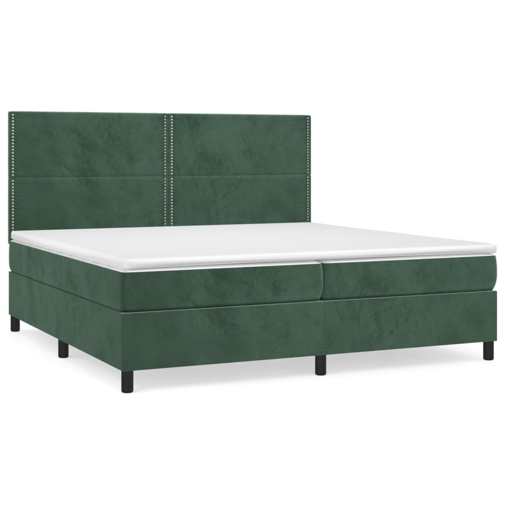 sötétzöld bársony rugós ágy matraccal 200x200 cm (3142986)
