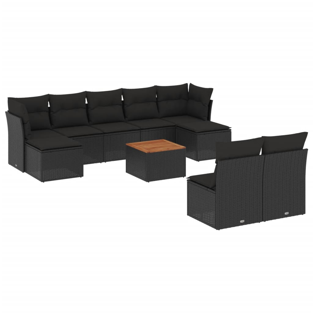 10 részes fekete polyrattan kerti ülőgarnitúra párnákkal (3223857)
