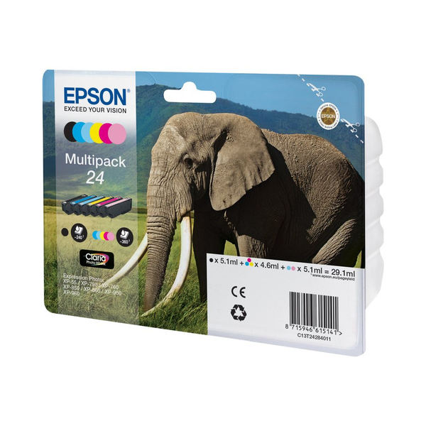 Epson Elephant C13T24284011 blækpatron 6 stk Original Standard udbytte Sort, Blå, Lys cyan, Magenta, Lys magenta, Gul