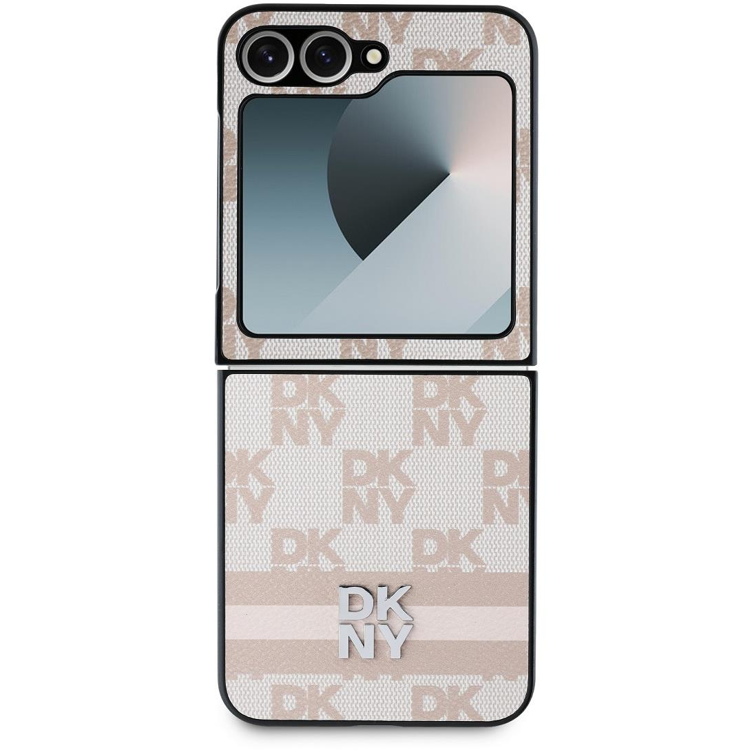 DKNY PU Leather Checkered Pattern and Stripe Samsung Galaxy Z Flip6 Pink tok (DKHCZF6PCPTSSP)