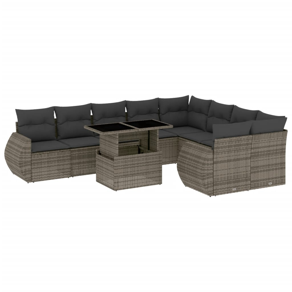 10 részes szürke polyrattan kerti ülőgarnitúra párnákkal (3268760)