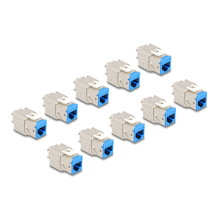 Delock Keystone Modul RJ45 anya - LSA Cat.6A eszközmentes kék 10 db-os szett (88113) (88113)