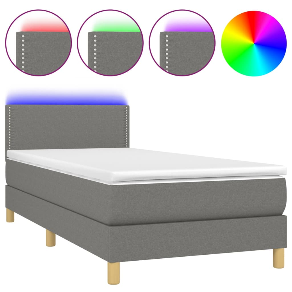 sötétszürke szövet rugós és LED-es ágy matraccal 100x200 cm (3133614)