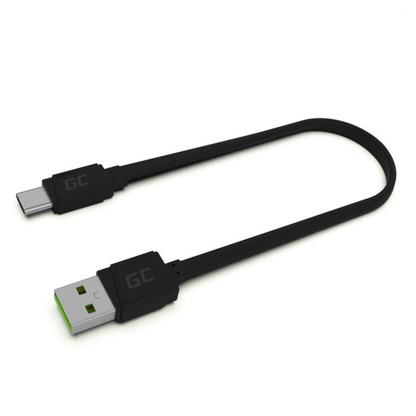 Кабел Green Cell KABGC03, USB, 0.25m, USB-A, USB-C, черен