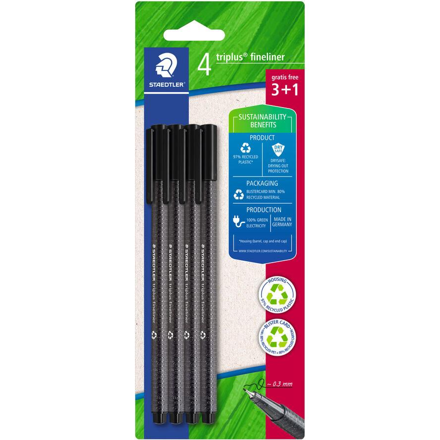 Staedtler Fineliner triplus Filctoll készlet - Fekete (4 db / csomag) (334 R-9BK4)