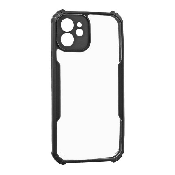 Apple iPhone 12 Pro, Szilikon tok, közepesen ütésálló, légpárnás sarok, akril hátlap, Anti-Drop Case, átlátszó/fekete (5903396268946)