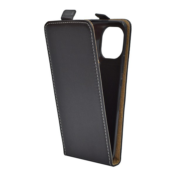 Tok álló, bőr hatású (FLIP, lefelé nyíló, szilikon tartó) FEKETE [Xiaomi Mi 11 5G] (5996591041032)