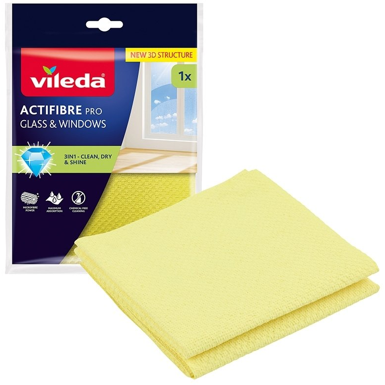 Utierka Vileda Actifibre Pro na sklo, okná, zrkadlá, žltá, PVA, savá