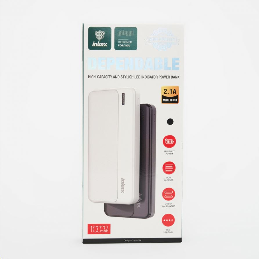 Inkax PB-01A power bank 10000mAh fehér (PB-01A)