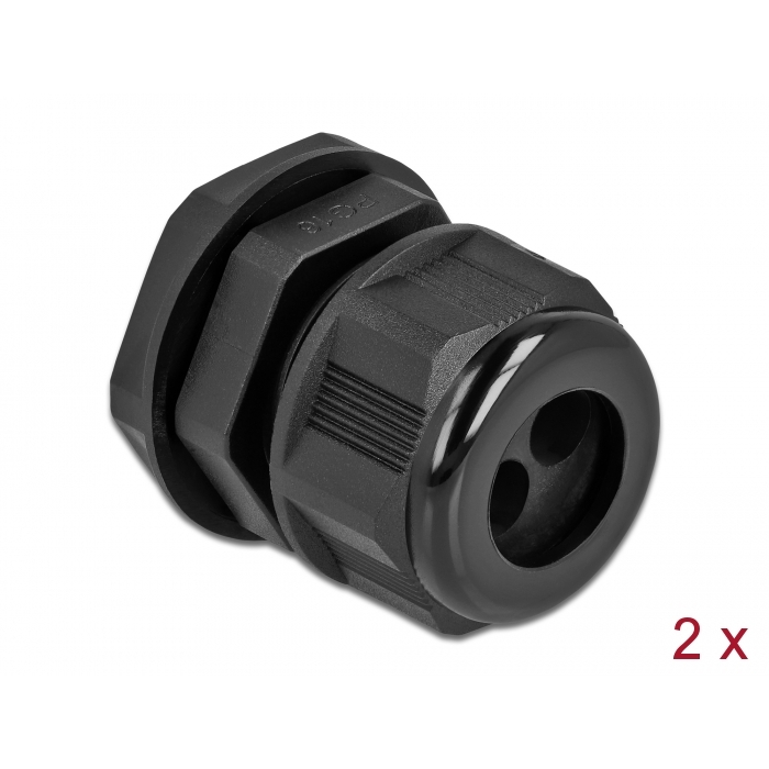 Delock Kábel tömszelence PG16 kerek kábelekhez, két kábel bemenettel 2 db. Fekete (60369) (60369)