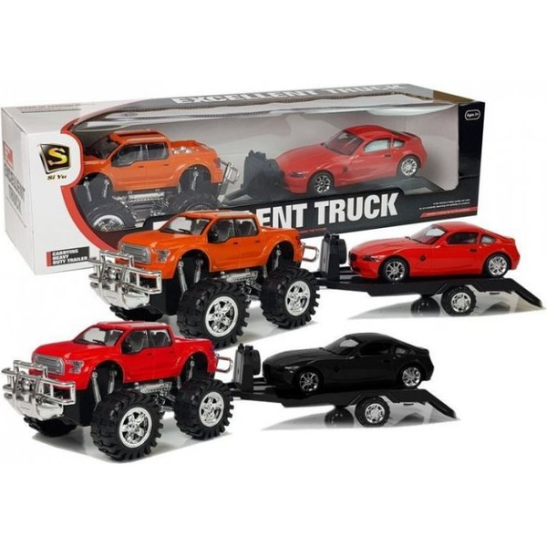 Lean Toys Járműszett Fekete Monster Truck Fehér Lakókocsi 58 cm