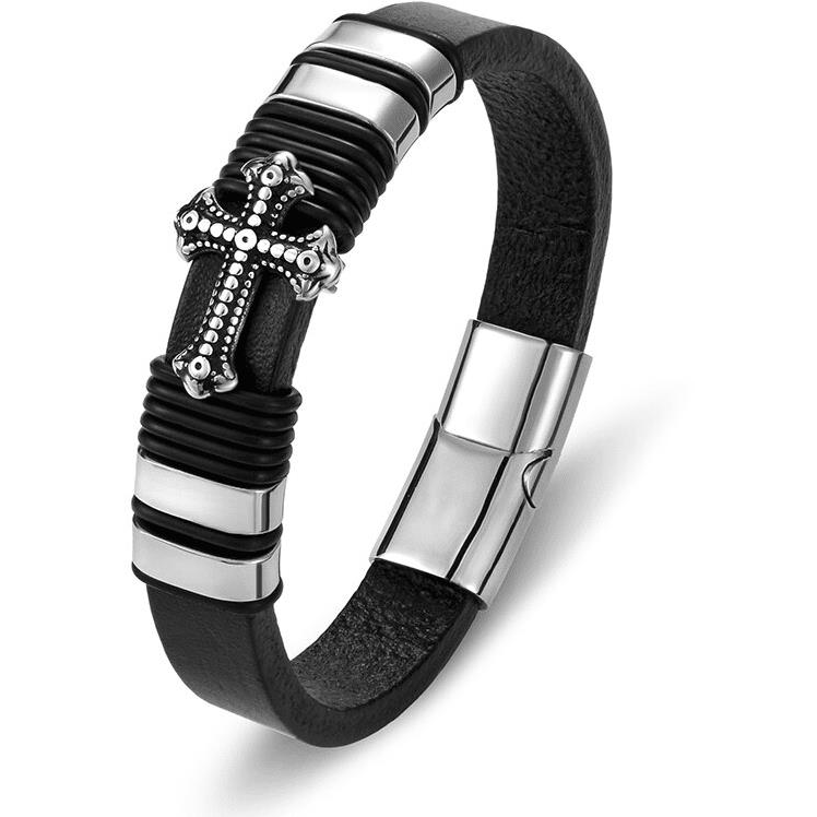 Predator Q1 bőr karkötő - kereszt BXG6037 - 21,5cm (2559)