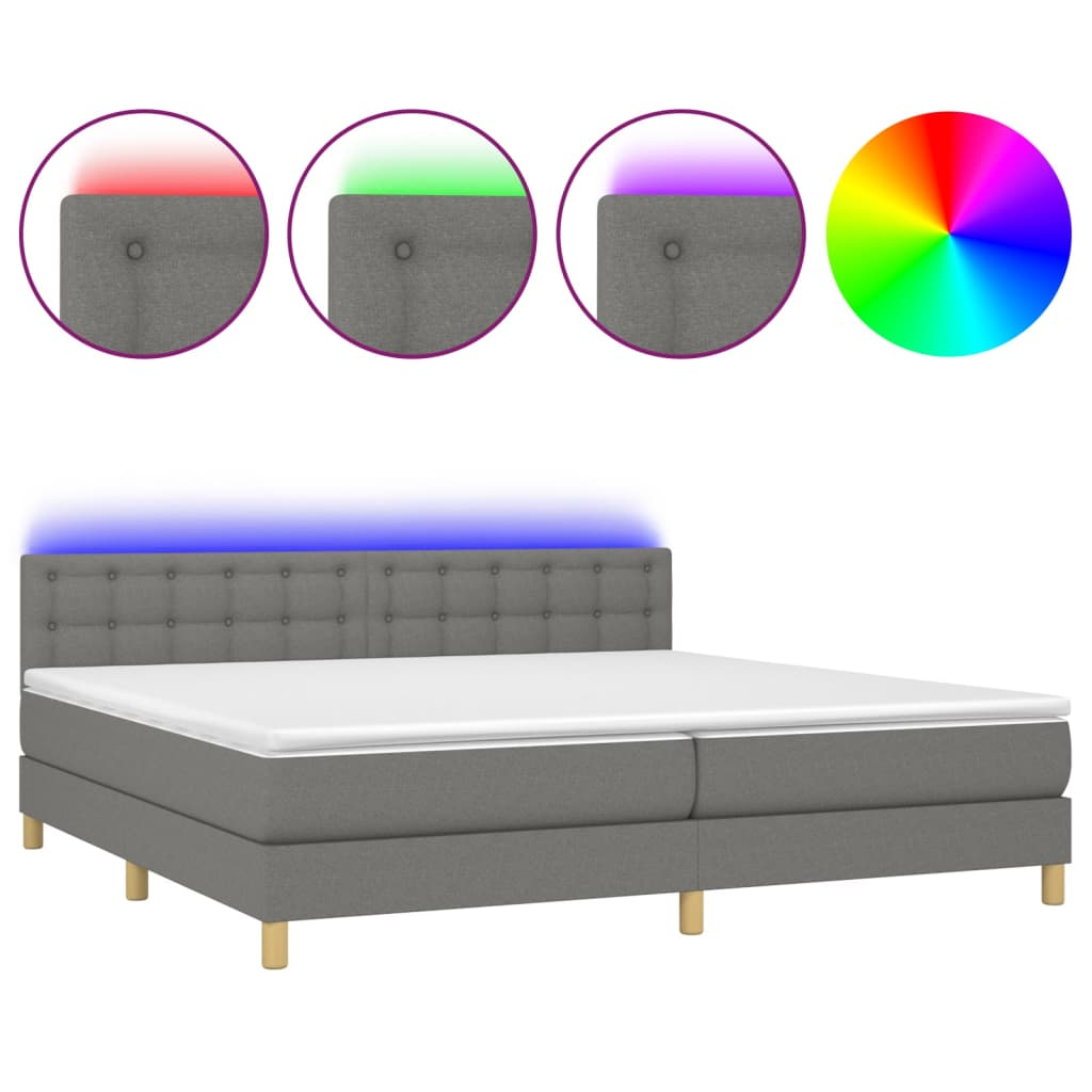 sötétszürke szövet rugós és LED-es ágy matraccal 200x200 cm (3134062)