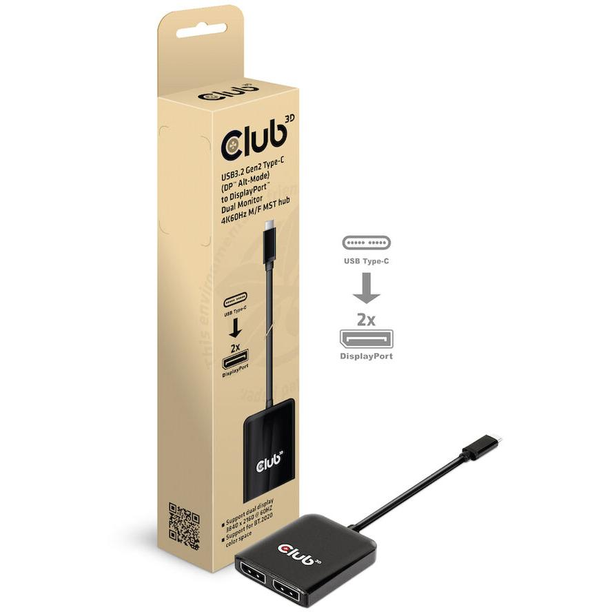 CLUB3D CSV-1555 video átalakító kábel 1,5 M USB C-típus 2 x DisplayPort Fekete