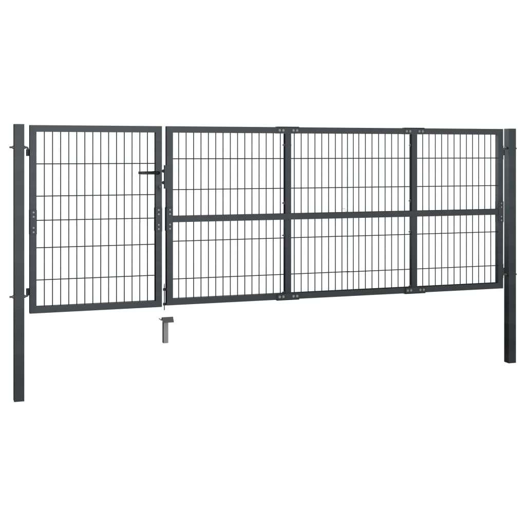 antracitszürke acél kertkapu póznákkal 350 x 100 cm (144399)