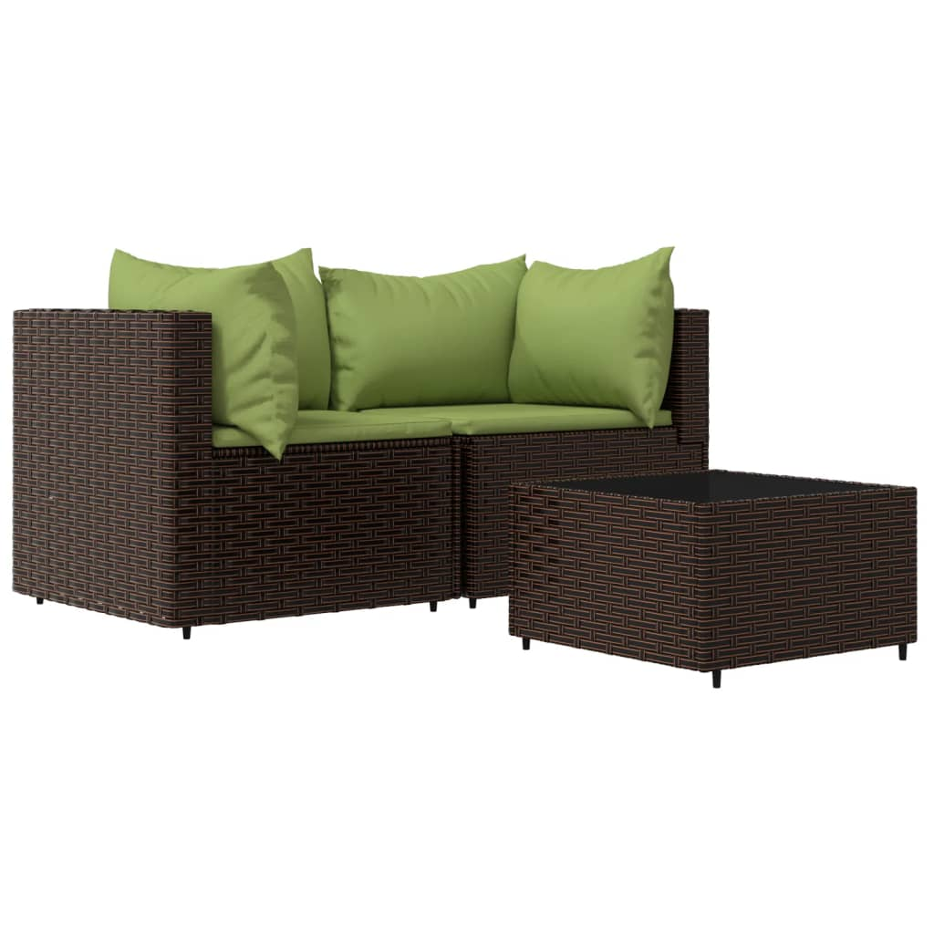 3 részes barna polyrattan kerti ülőgarnitúra párnával (319827)