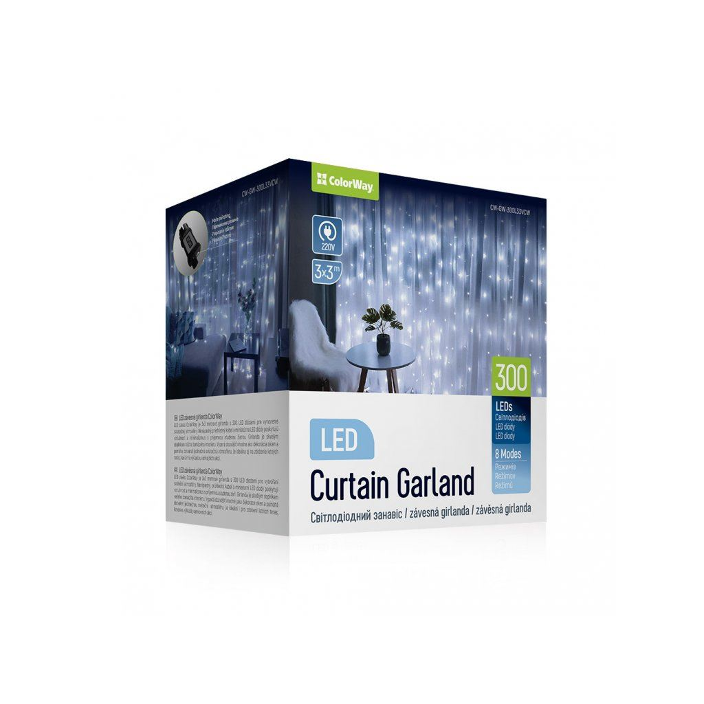ColorWay 3x3m 300LED hidegfehér fényfüggöny (CW-GW-300L33VCW) (CW-GW-300L33VCW)