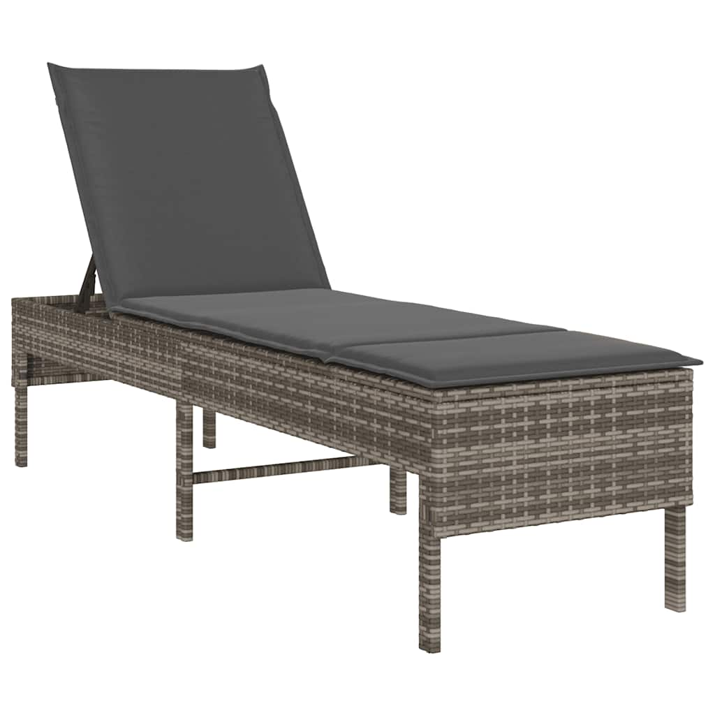 szürke polyrattan napozóágy párnával 55x200x44 cm (4104102)