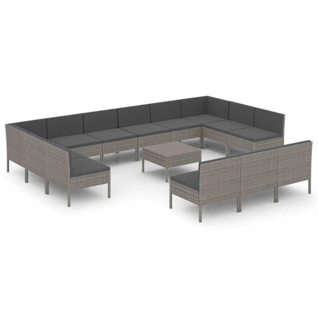 14 részes szürke polyrattan kerti ülőgarnitúra párnákkal (3094618)