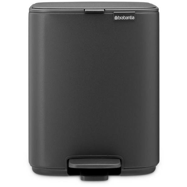 Brabantia Bo Pedal Bin pedálos hulladékgyűjtő szagmentesen záródó Soft-Close fedél, karcsú, négyzetes forma, műanyag tartály, 7L - B méret, acél, határtalan szürke ásványi textúra - 237980