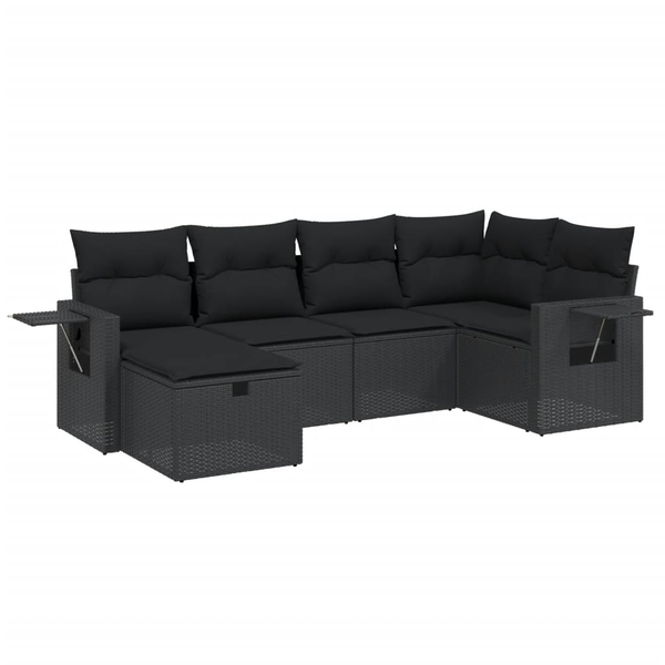 Set mobilier de grădină cu perne, 6 piese, negru, poliratan
