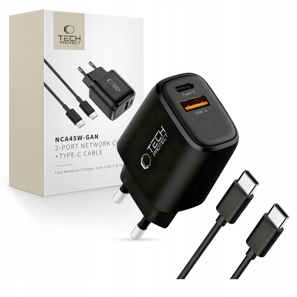 RYCHLÁ NABÍJEČKA KOSTKA USB-C TYPE-C USB-A PD-45W GAN QC 3.0 + KABEL TYPE-C