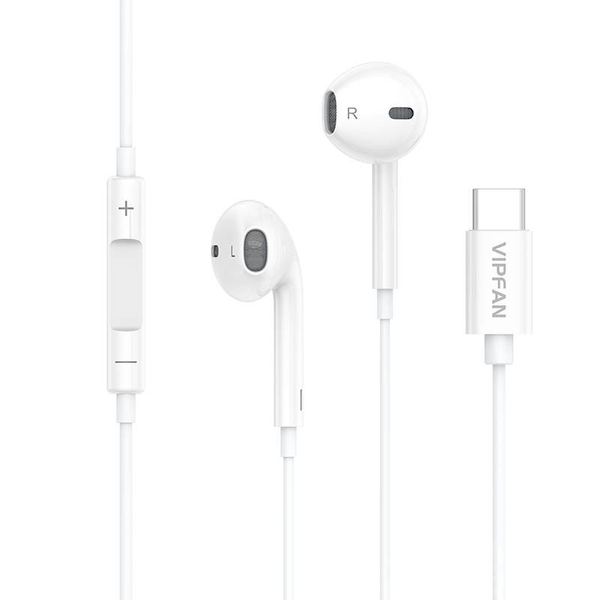 Casti In Ear cu fir Vipfan M14, USB-C, Microfon Incorporat, Telecomanda Integrata, Alb
