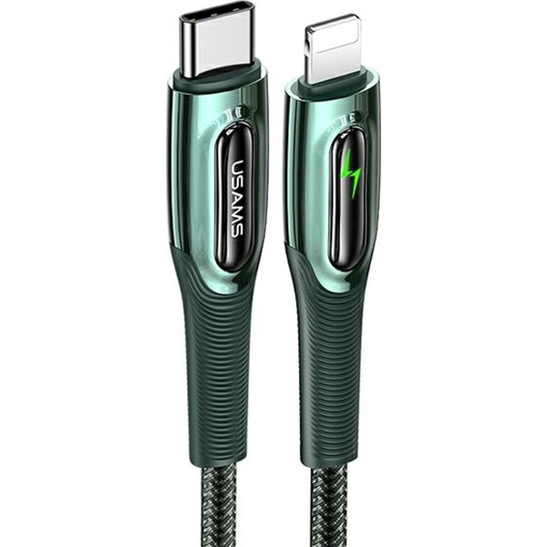 Usams SJ518 adatkábel (Type-C - lightning, 20W, PD gyorstöltő, 120cm, cipőfűző, LED jelzés) SÖTÉTZÖLD (SJ518USB02)