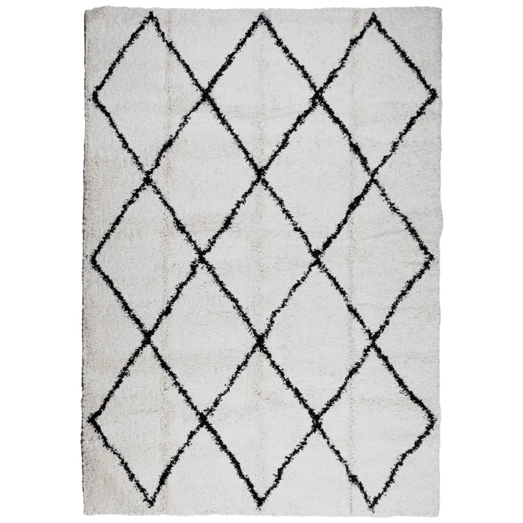 krém és fekete hosszú szálú bozontos modern szőnyeg 120x170 cm (375366)