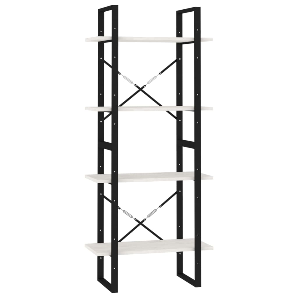 négyszintes fehér tömör fenyőfa könyvszekrény 60 x 30 x 140 cm (806443)