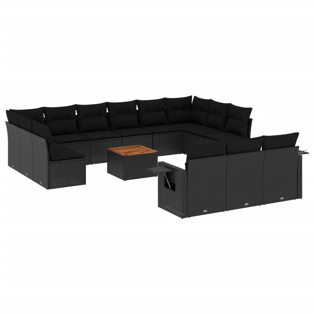 14 részes fekete polyrattan kerti ülőgarnitúra párnákkal (3257133)
