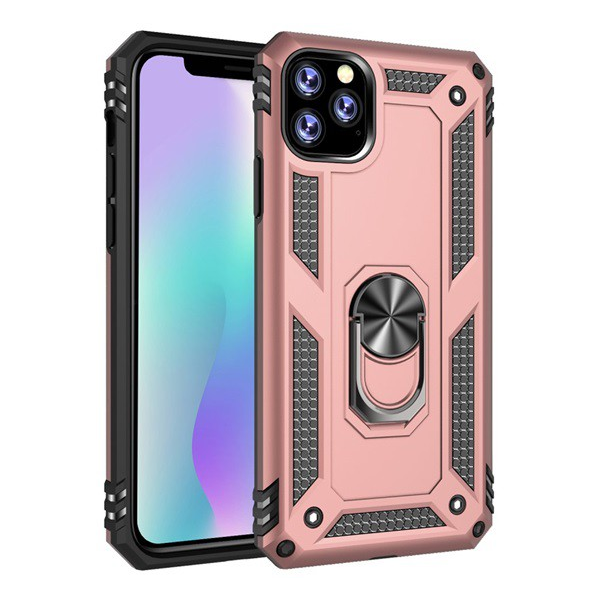 Defender műanyag telefonvédő (közepesen ütésálló, szilikon belső, telefontartó gyűrű, beépített fémlemez) ROZÉARANY [Apple iPhone 11 Pro Max] (5996457900794)