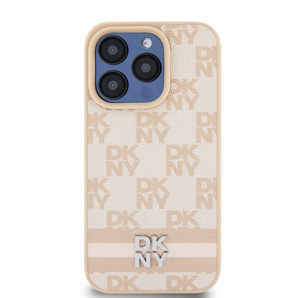 Zadný Kryt DKNY pre Apple iPhone 15 Pro Leather Checkered Mono ružový