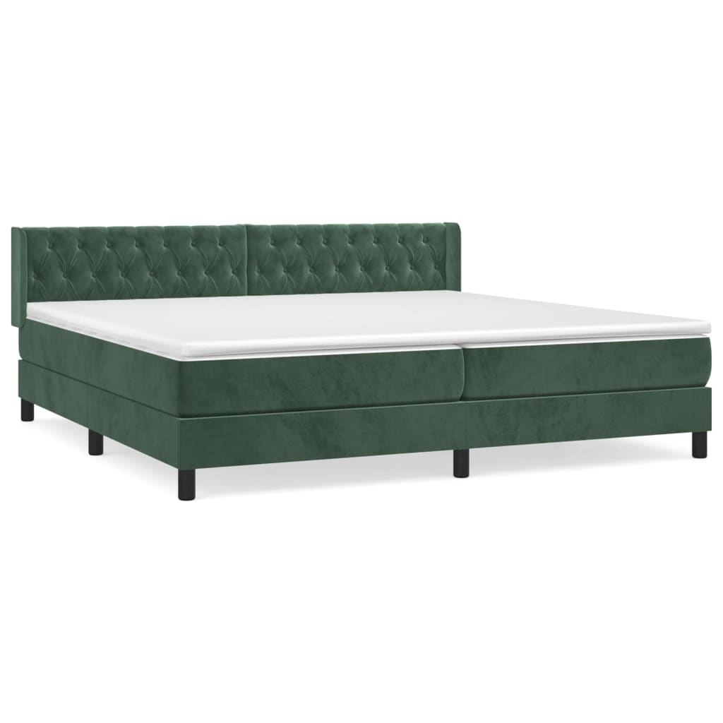 sötétzöld bársony rugós ágy matraccal 200x200 cm (3131162)