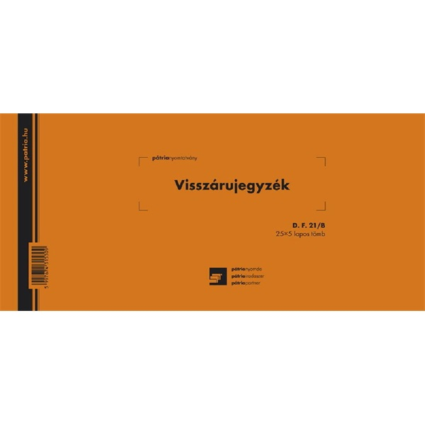 D.F.21/B 25x5lapos "Visszárujegyzék" nyomtatvány (D.F.21/B)