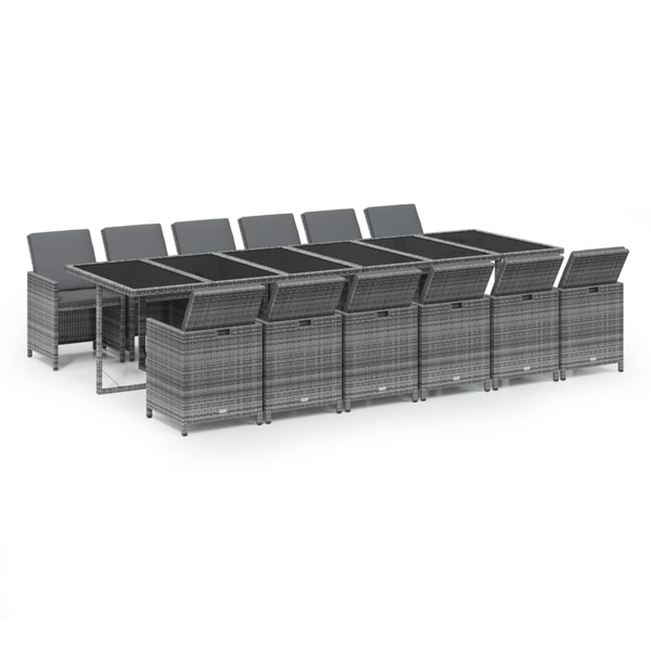 Set mobilier de grădină cu perne, 13 piese, gri, poliratan