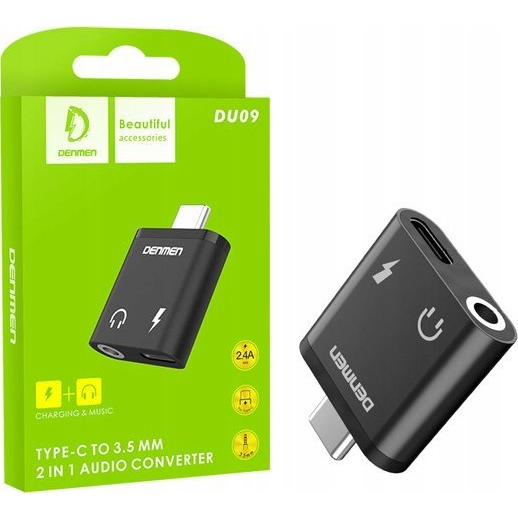 Adapter USB Vega USB-C - Jack 3.5mm + USB-C Czarny  (6973224872743)