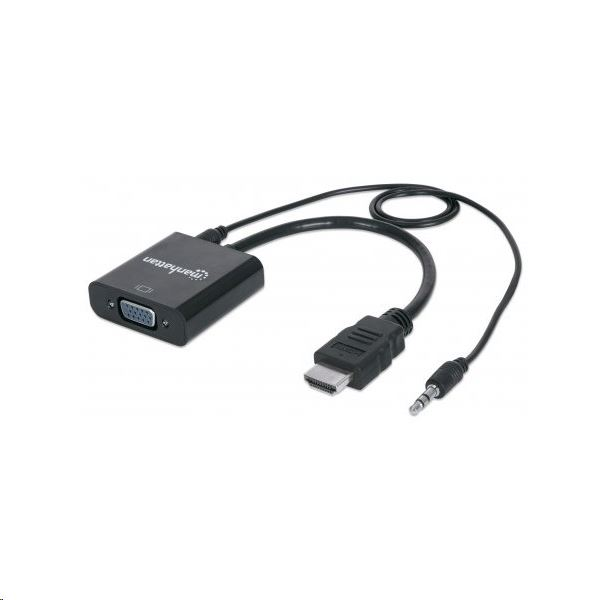 Manhattan 151559 videokabel adapter 0,3 m HDMI + 3.5mm VGA (D-Sub) Sort