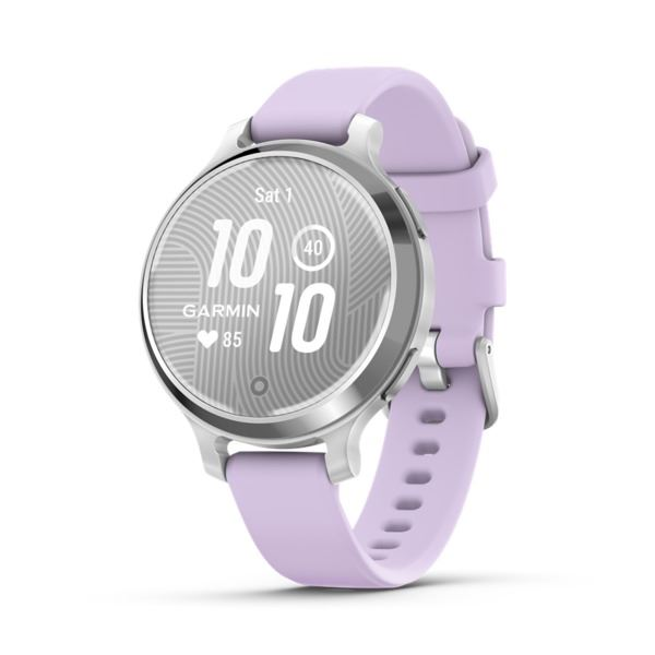 Смарт часовник Garmin Lily 2 Active, 38 mm, GPS, силиконова каишка, Silver/Purple Jasmine