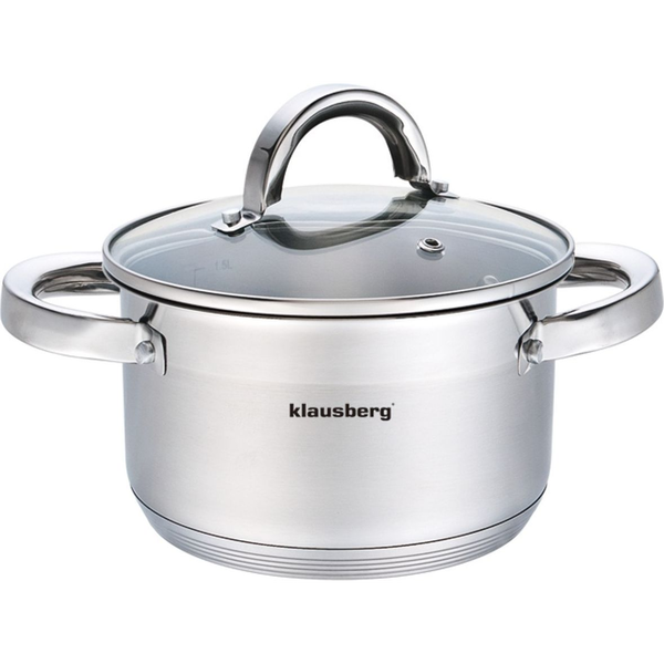 Klausberg Premium Lábos 1L, Ø14 cm- Rozsdamentes Acél, Edzett Üveg Fedő KB-7121
