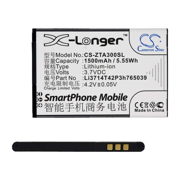 Cameron Sino Li-Ion akku (3.7V/1500mAh, ZTE Li3714T42P3h765039 kompatibilis) FEKETE (CS-ZTA300SL)