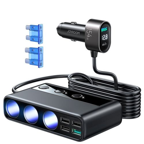 Joyroom Autós Töltő 9-in-1, (C+U+U+U+U+U+ 3 Szivargyújtó foglalat) 154W, Fekete