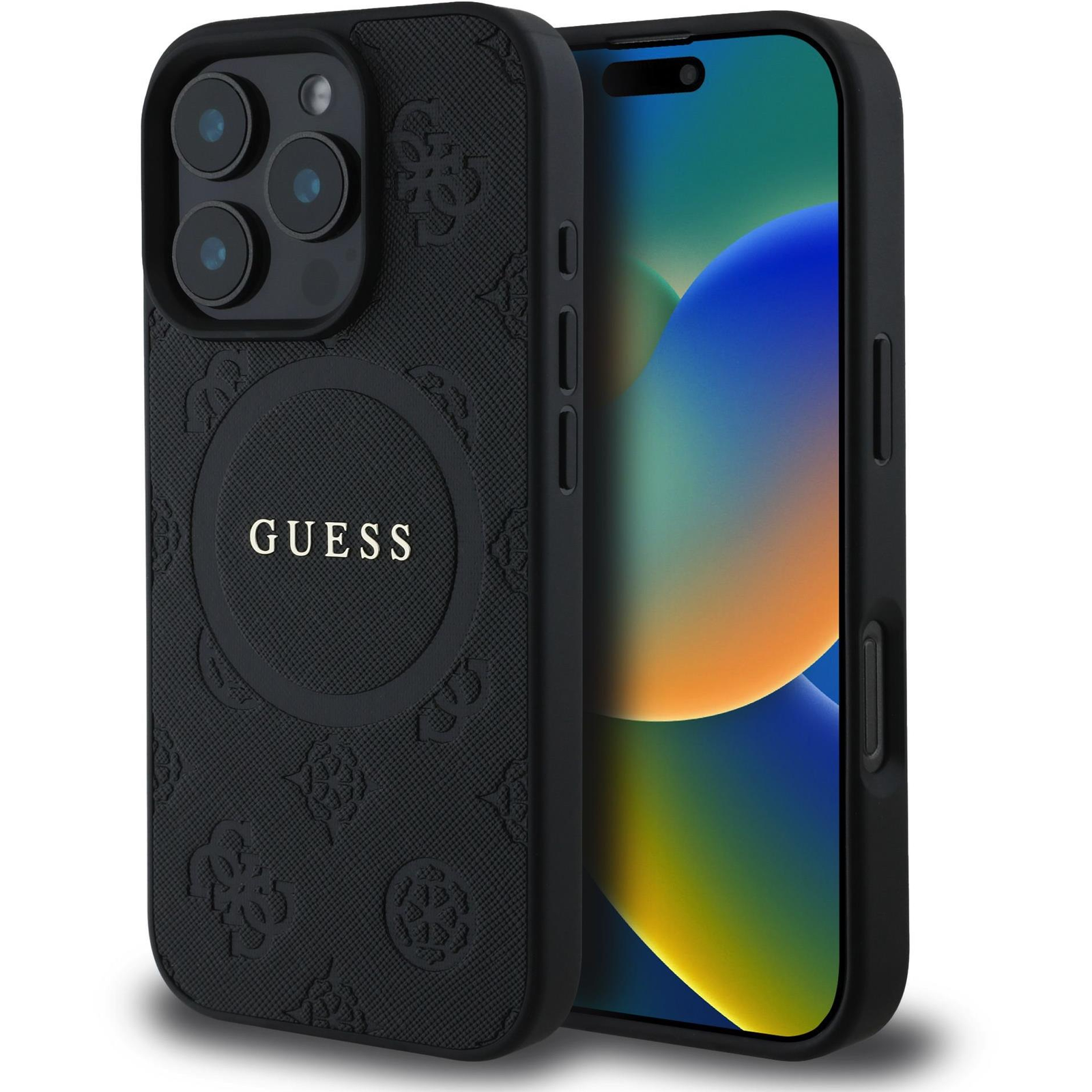 Guess Saffiano Peony Stamp MagSafe iPhone 16 Pro Black tok (GUHMP16LPSAPSMEK)