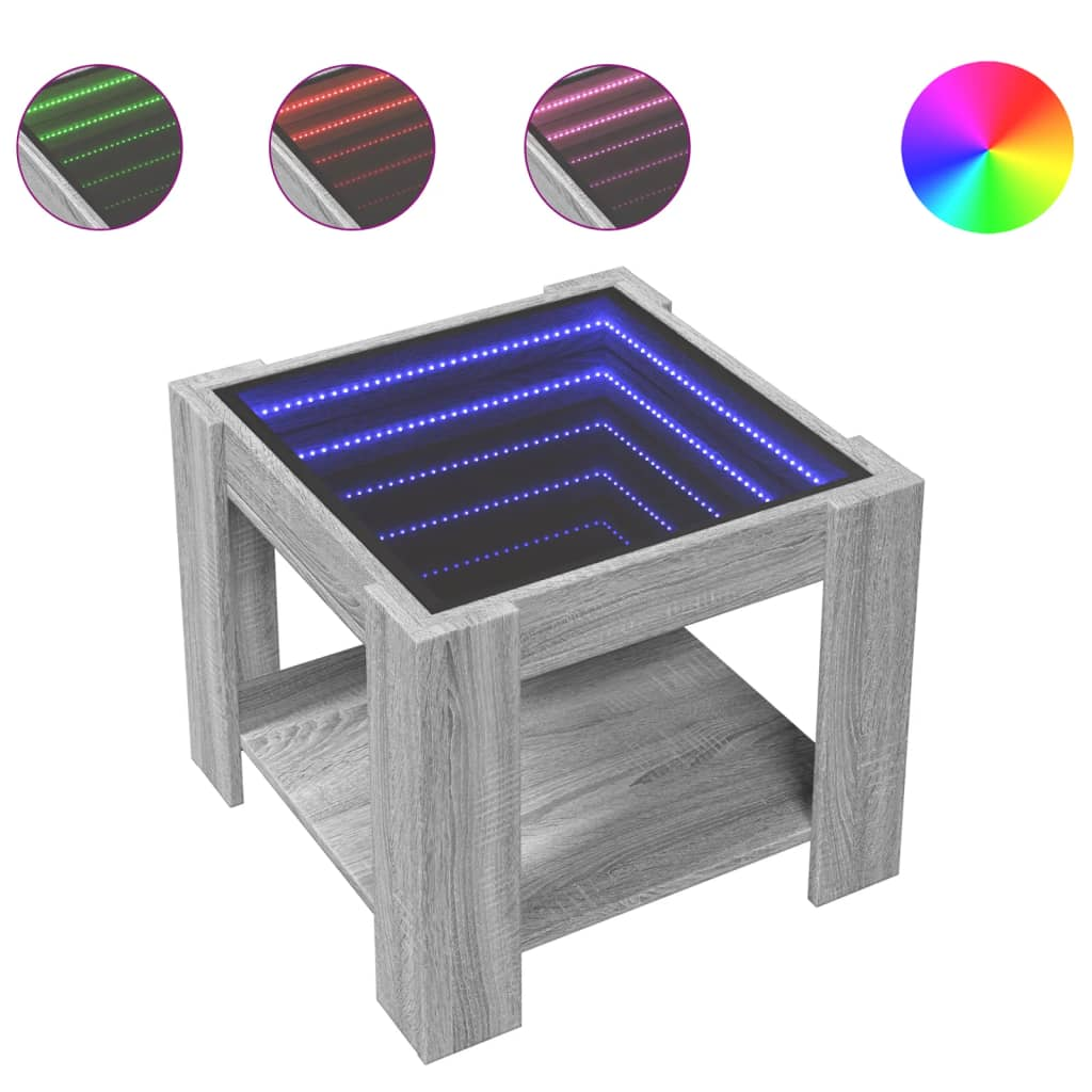 szürke sonoma szerelt fa dohányzóasztal LED-del 53 x 53 x 45 cm (847544)