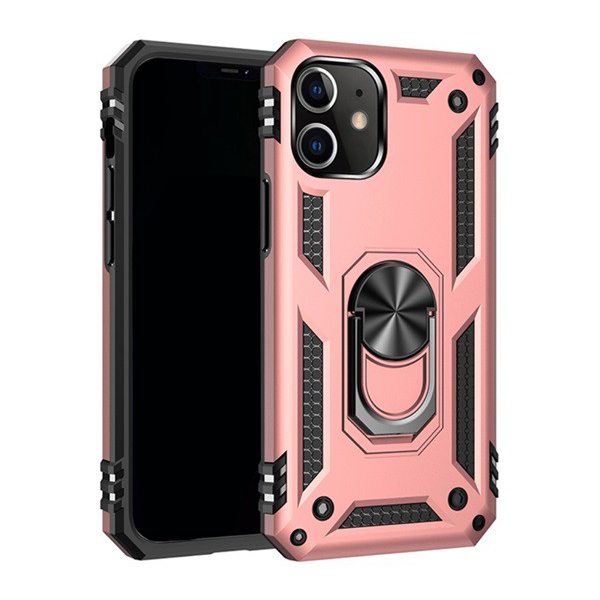 Defender műanyag telefonvédő (közepesen ütésálló, szilikon belső, telefontartó gyűrű, beépített fémlemez) ROZÉARANY [Apple iPhone 12 Pro] (5996591011332)