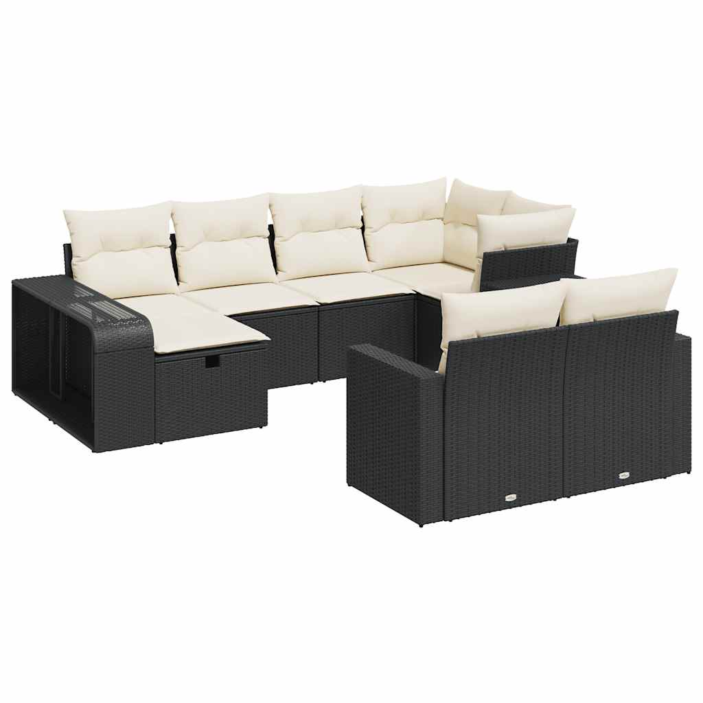 10 részes fekete polyrattan kerti ülőgarnitúra párnákkal (3326060)