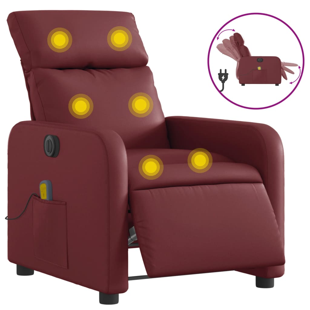 bordó műbőr elektromos dönthető masszázsfotel (3206746)